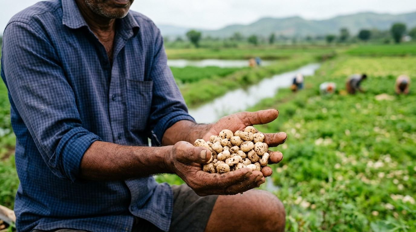 Farmers holding fresh makhana